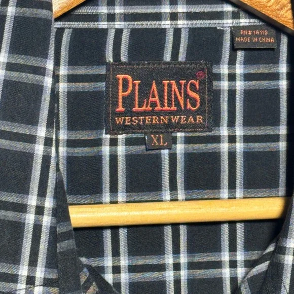 Plains Western Wear Mens XL Black White Plaid Pearl Snap Long Sleeve Shirt - Picture 2 of 7
